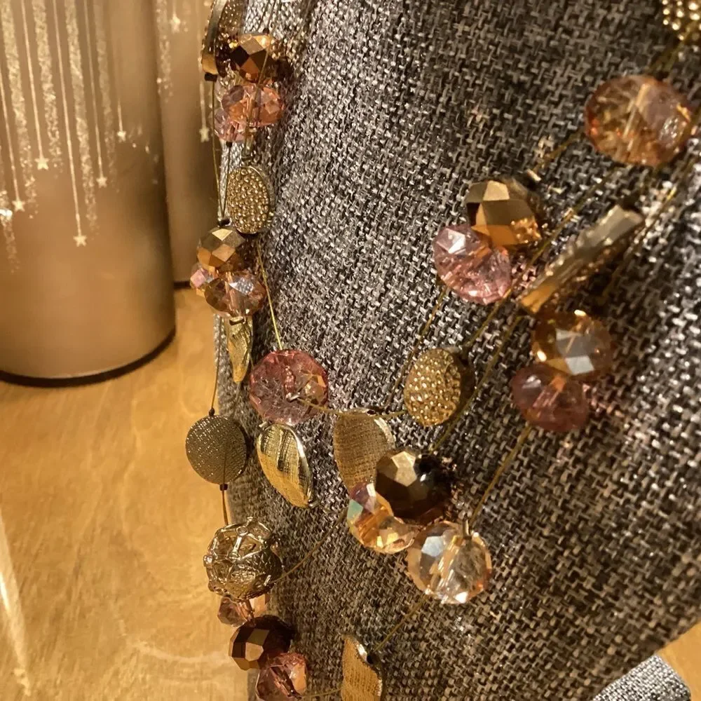 Julea Brand Beautiful Goldtone and Pink Multi Strand Necklace
